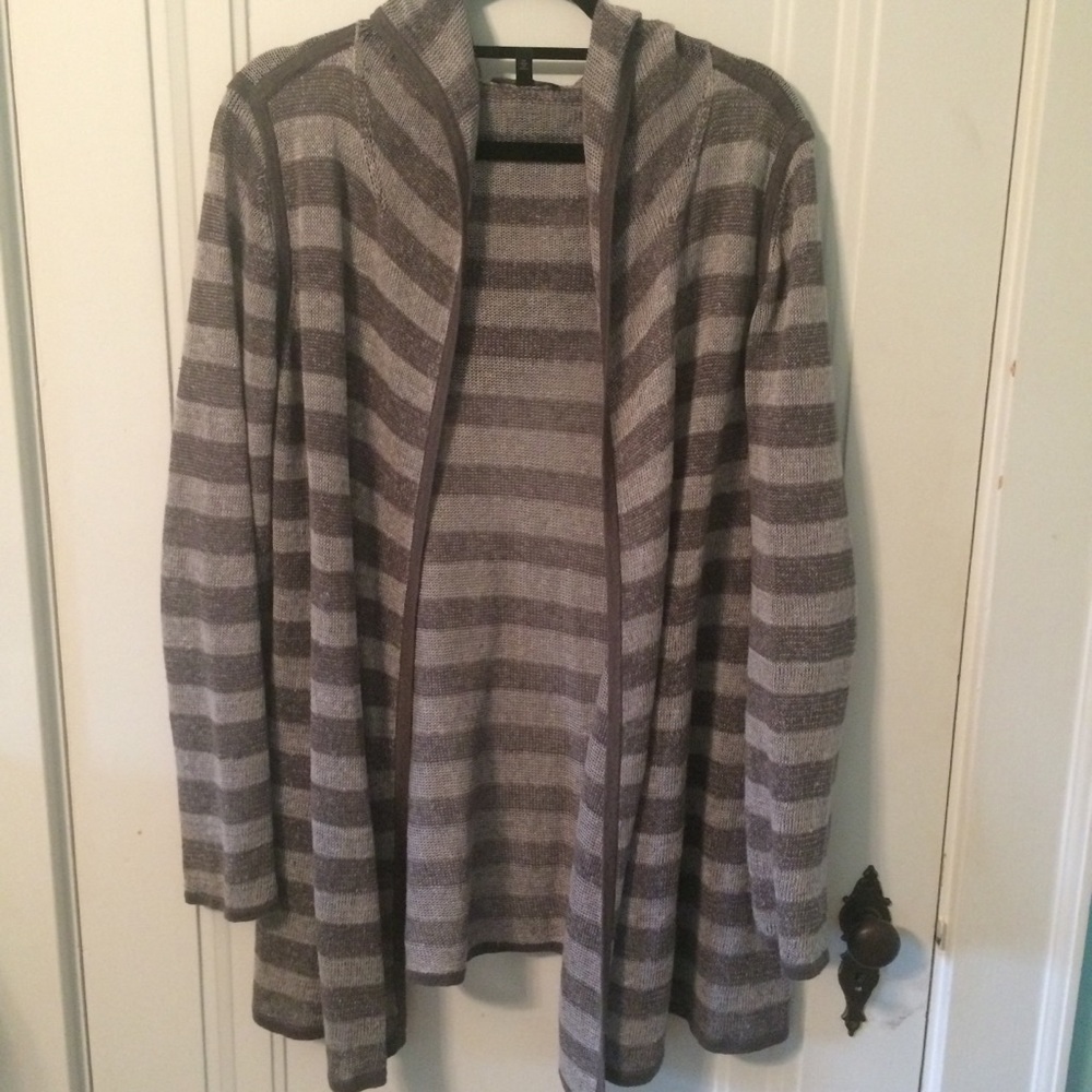 Eileen Fisher 100% Linen Gray Striped Cardigan